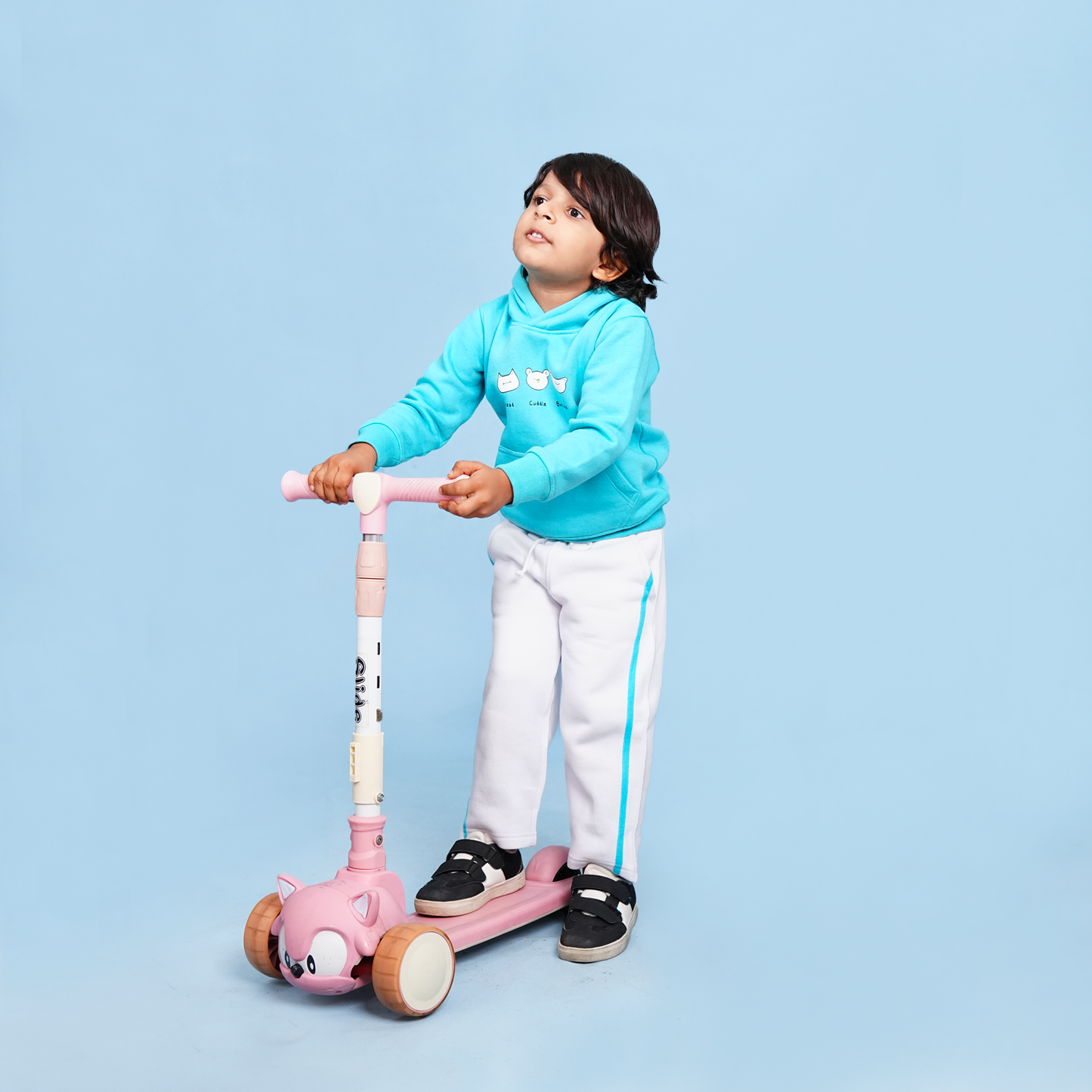 Cuddle Buddies Fleece Set – Aqua Hoodie & White Trouser