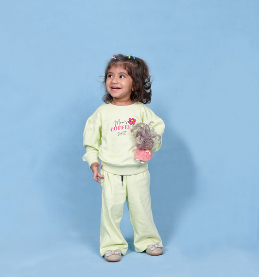 Girls Winter Terry Set – “Mom’s Coffee Date” Sweatshirt & Trouser