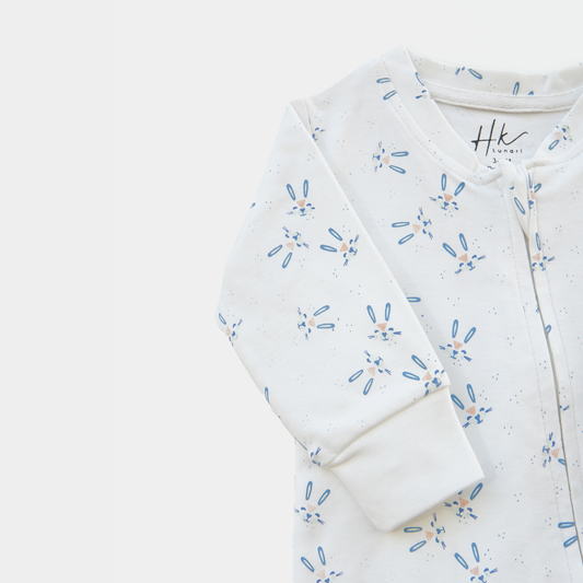 Bunny Print Cotton Jersey Baby Romper – Zipper Sleepsuit
