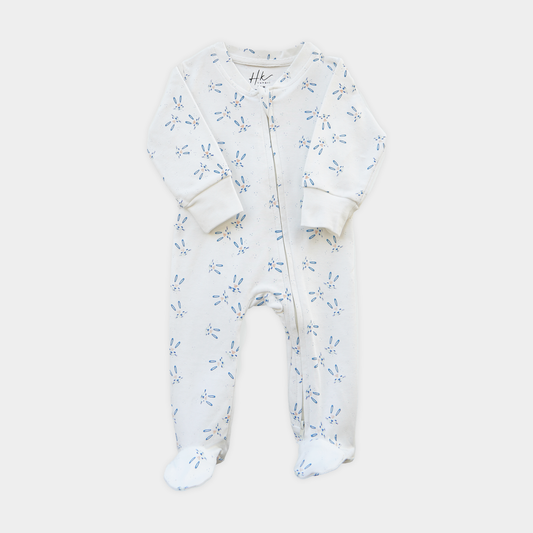 Bunny Print Cotton Jersey Baby Romper – Zipper Sleepsuit