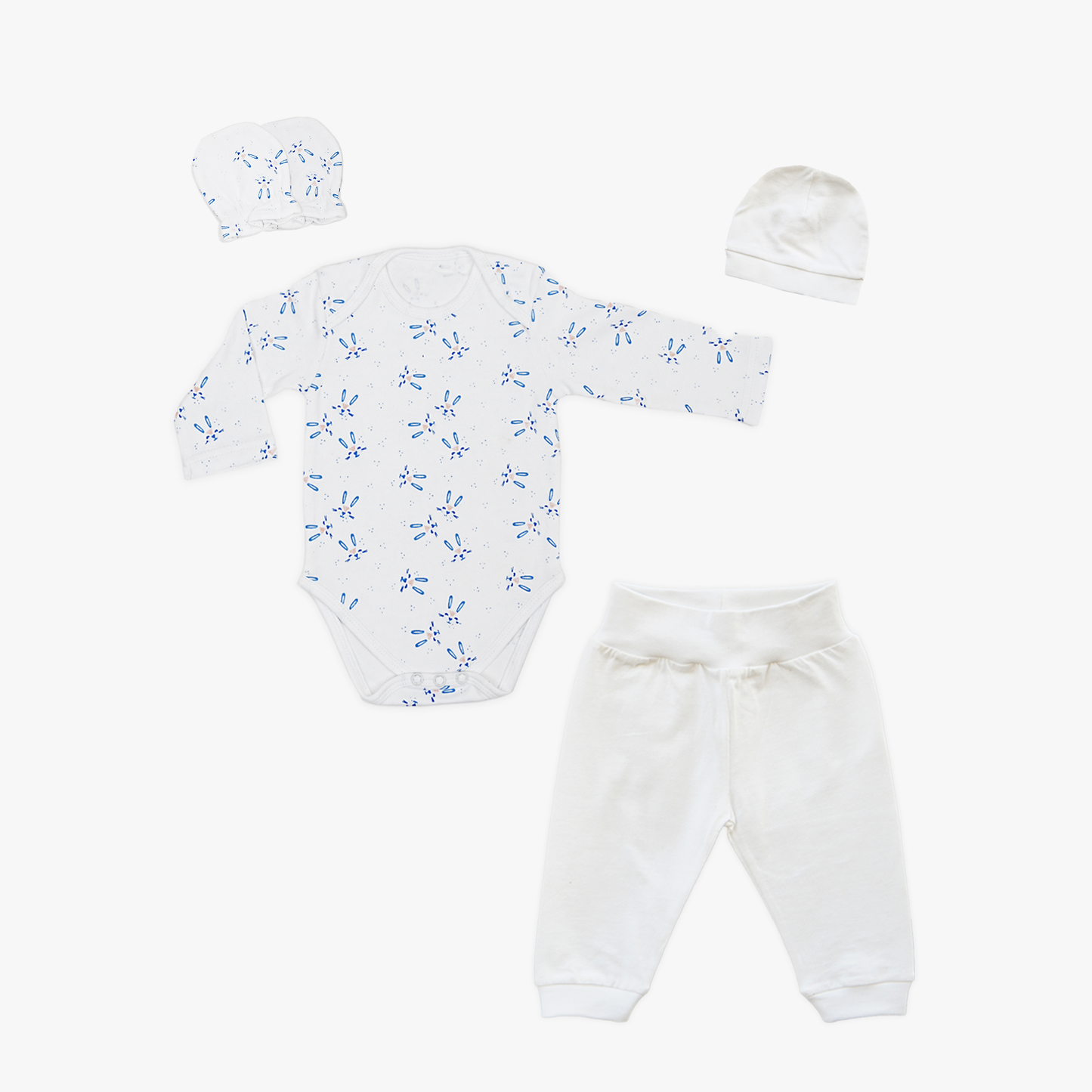 Newborn Gift Set – Blue Bunny Dreams (4-Piece Cotton Set)