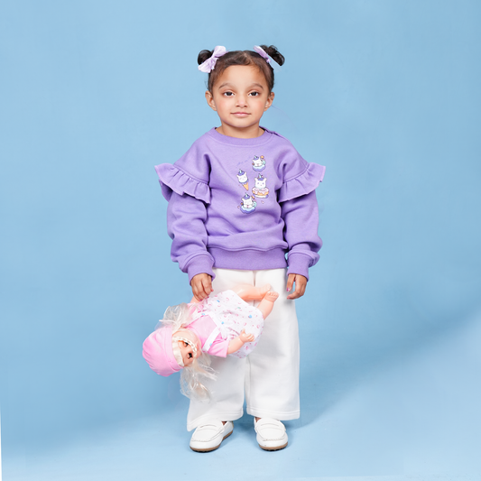 Ruffle Fleece Set – Dreamy Playtime Edit (White & Purple)