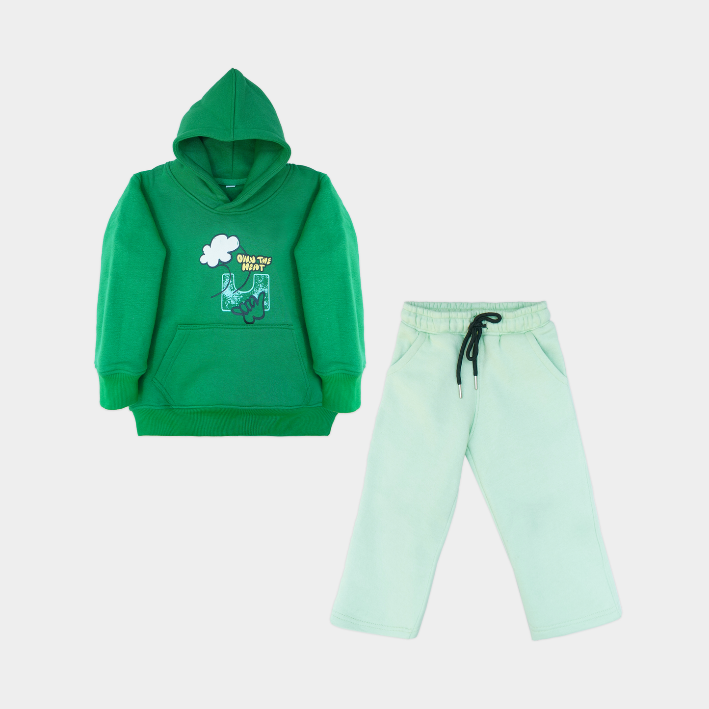 Own The Heart Green Hoodie Fleece Set