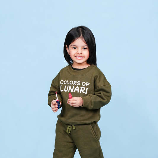 Olive Green Unisex Fleece Sweatshirt & Trouser Set