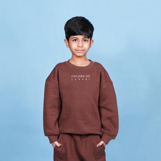 Brown Unisex Fleece Sweatshirt & Trouser Set