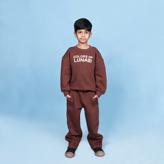 Brown Unisex Fleece Sweatshirt & Trouser Set