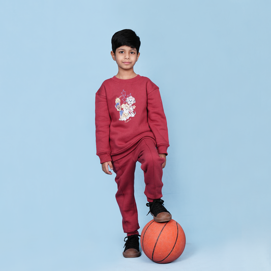 Burgundy Pups Fleece Sweatshirt Jogger Set
