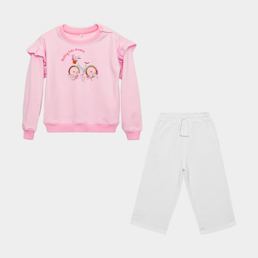 Ruffle Fleece Set – Dreamy Playtime Edit (White & Pink)