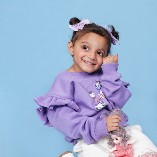 Ruffle Fleece Set – Dreamy Playtime Edit (White & Purple)