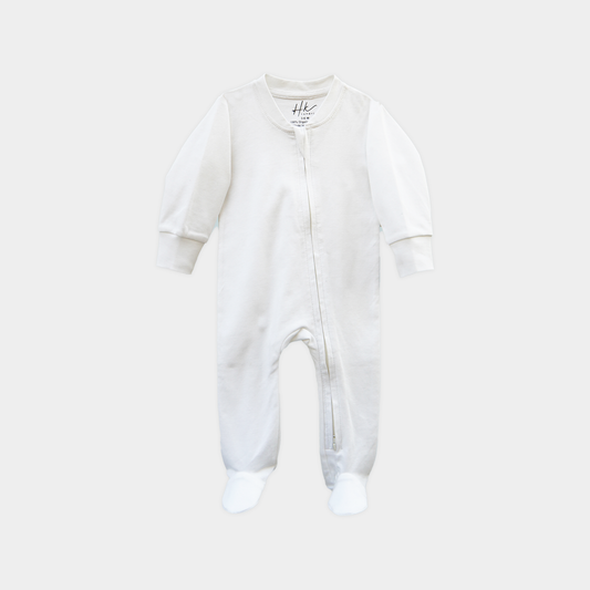 White Cotton Jersey – Zipper Sleepsuit