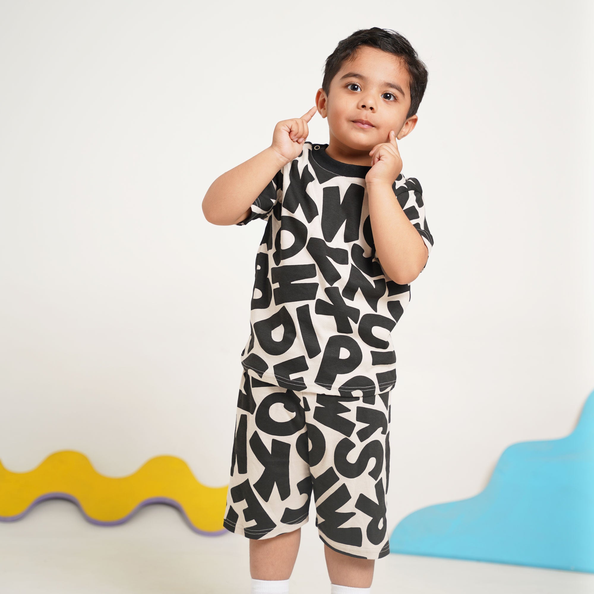 Alphabet Print Shirt & Shorts Set – Boys Cotton Summer Co-ord