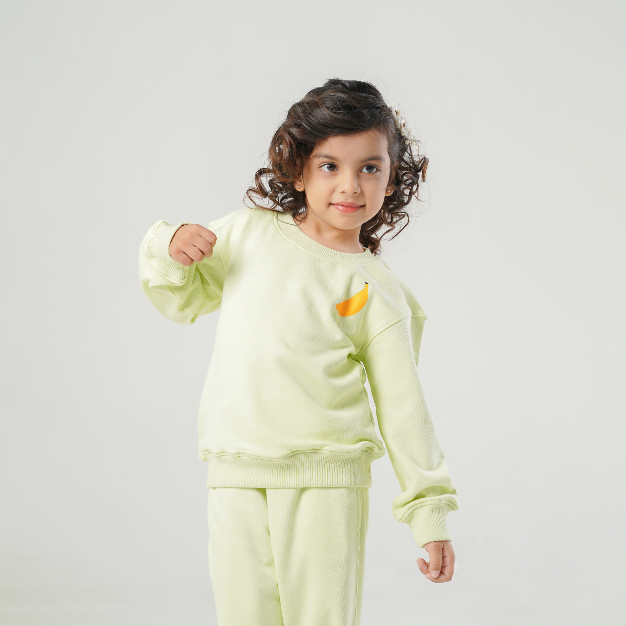 Banana Pop Fleece Set – Playful Lime with Puff Banana Print