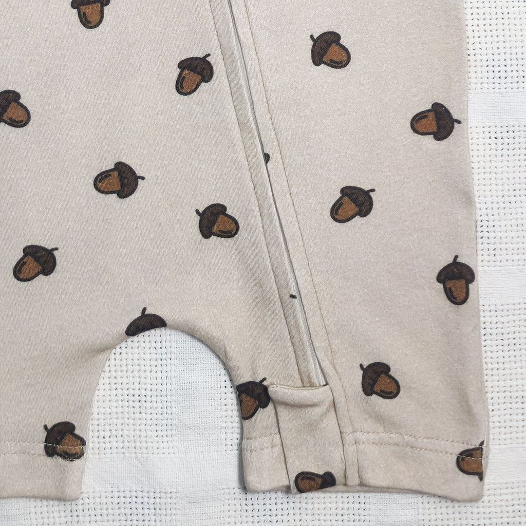 Acorn Print Cotton Zip Half Romper
