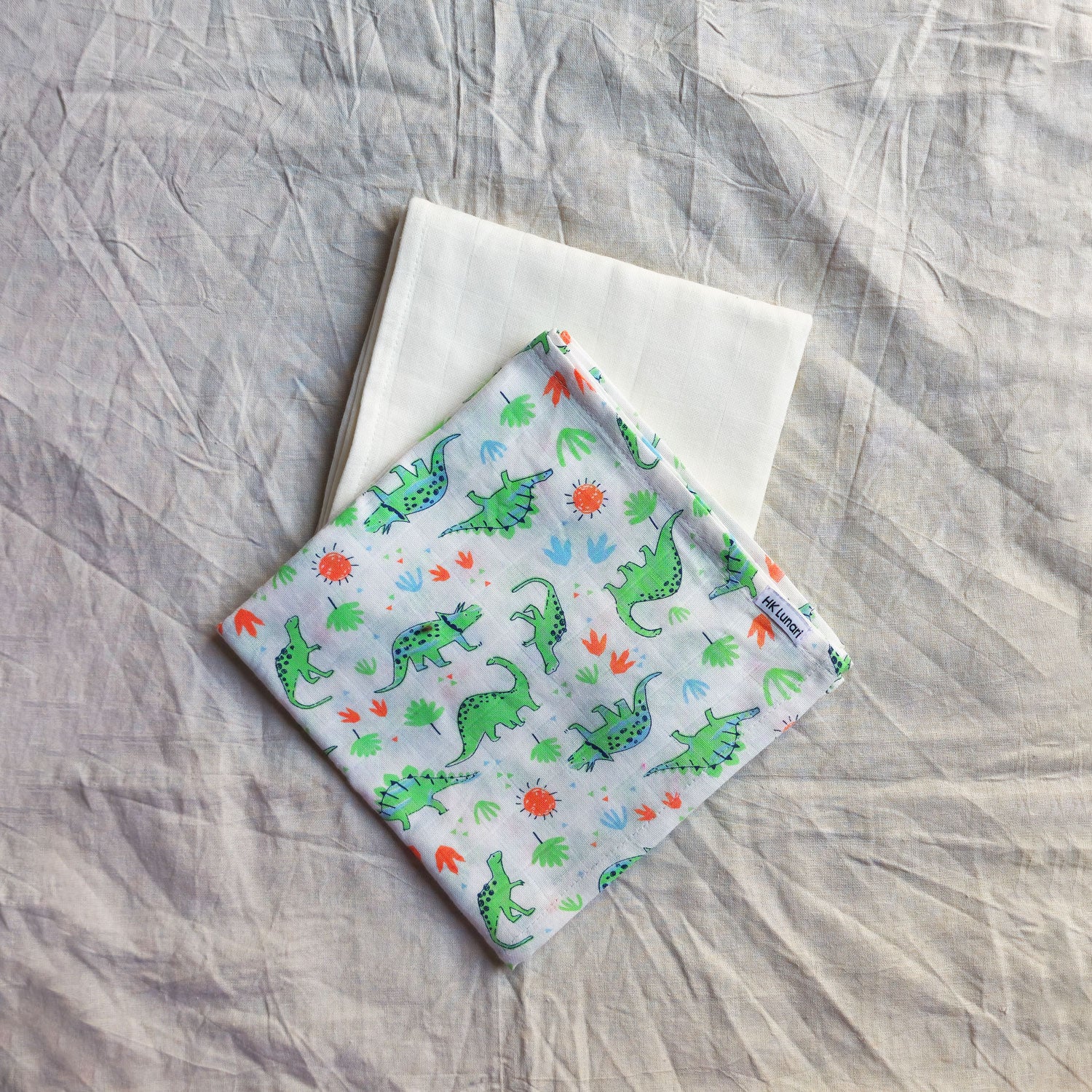 Muslin Swaddle Sheets – Dino Print & Ivory