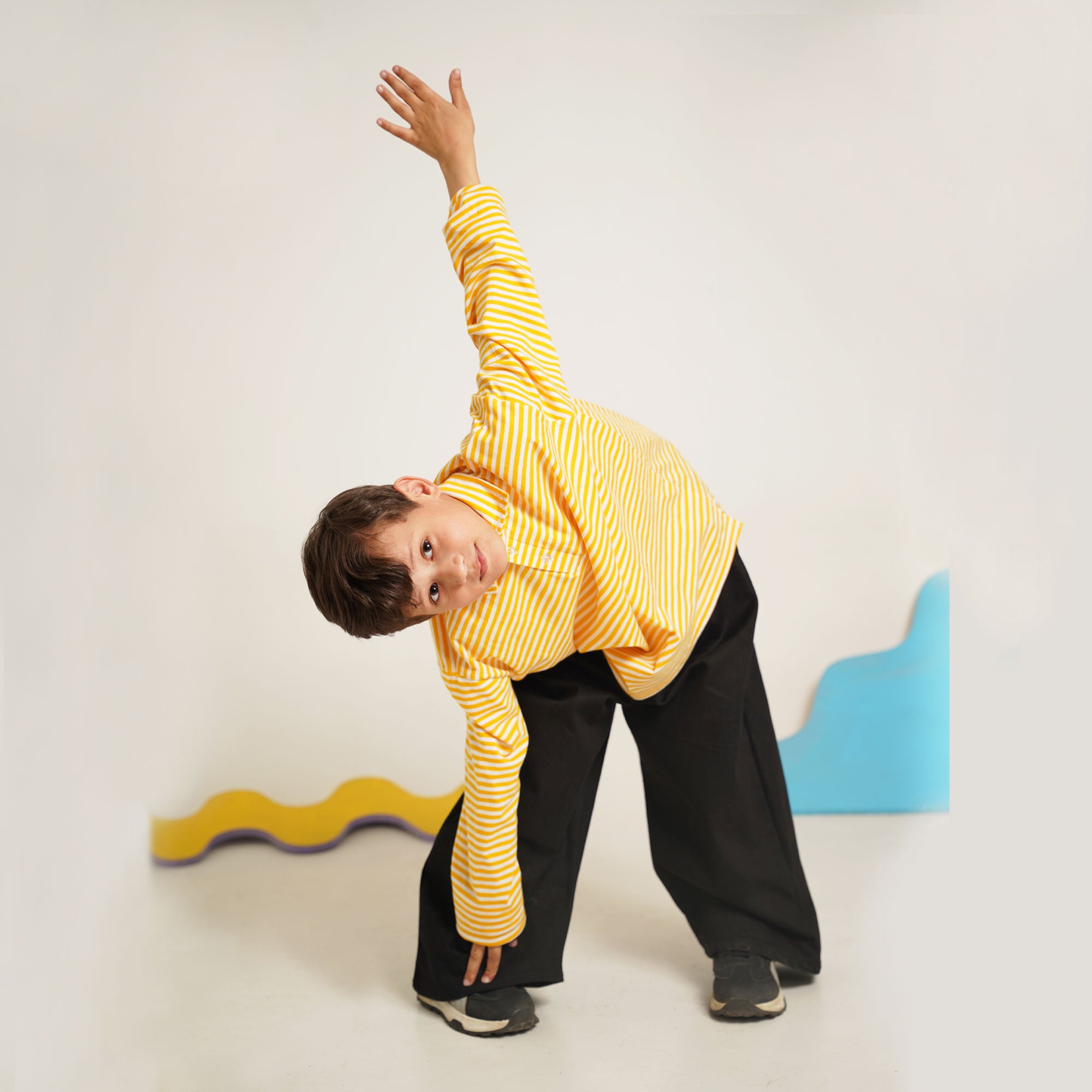 Yellow & Black Striped Co-Ord Set – Polo Shirt & Wide-Leg Trouser