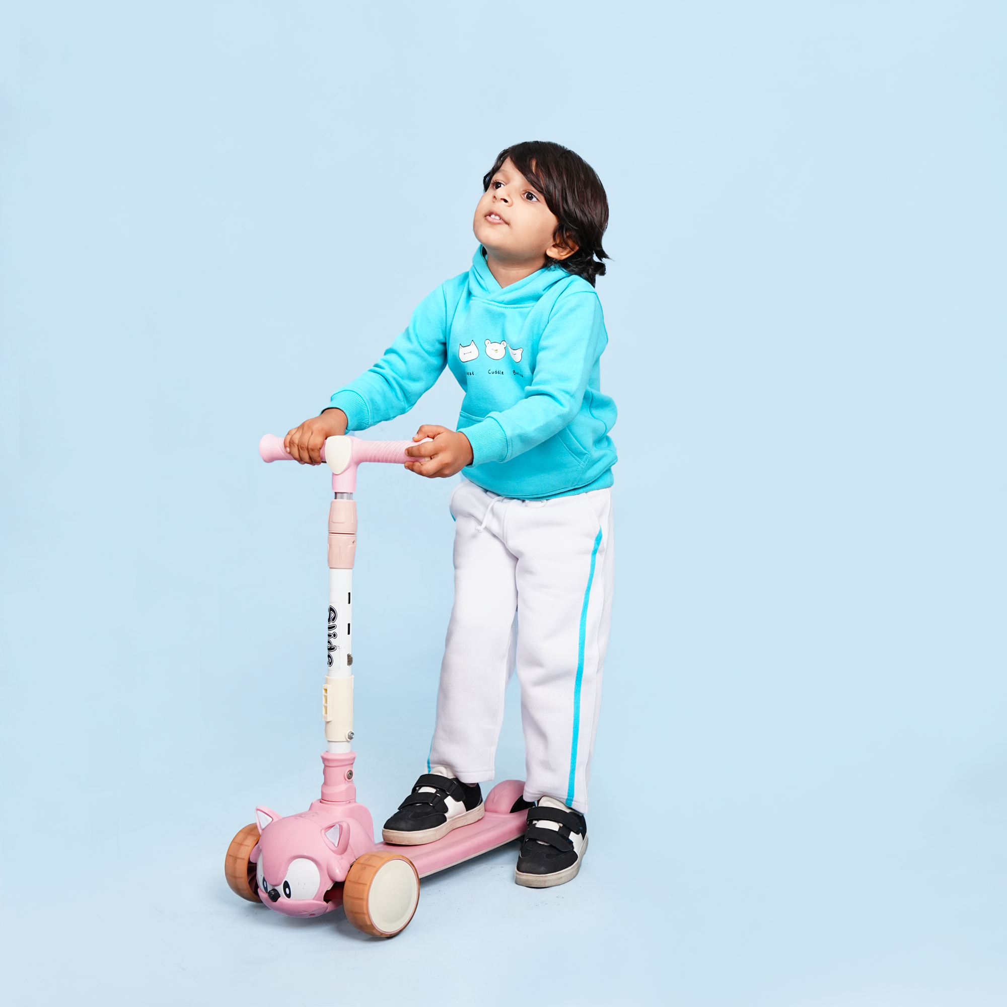 Cuddle Buddies Fleece Set – Aqua Hoodie & White Trouser