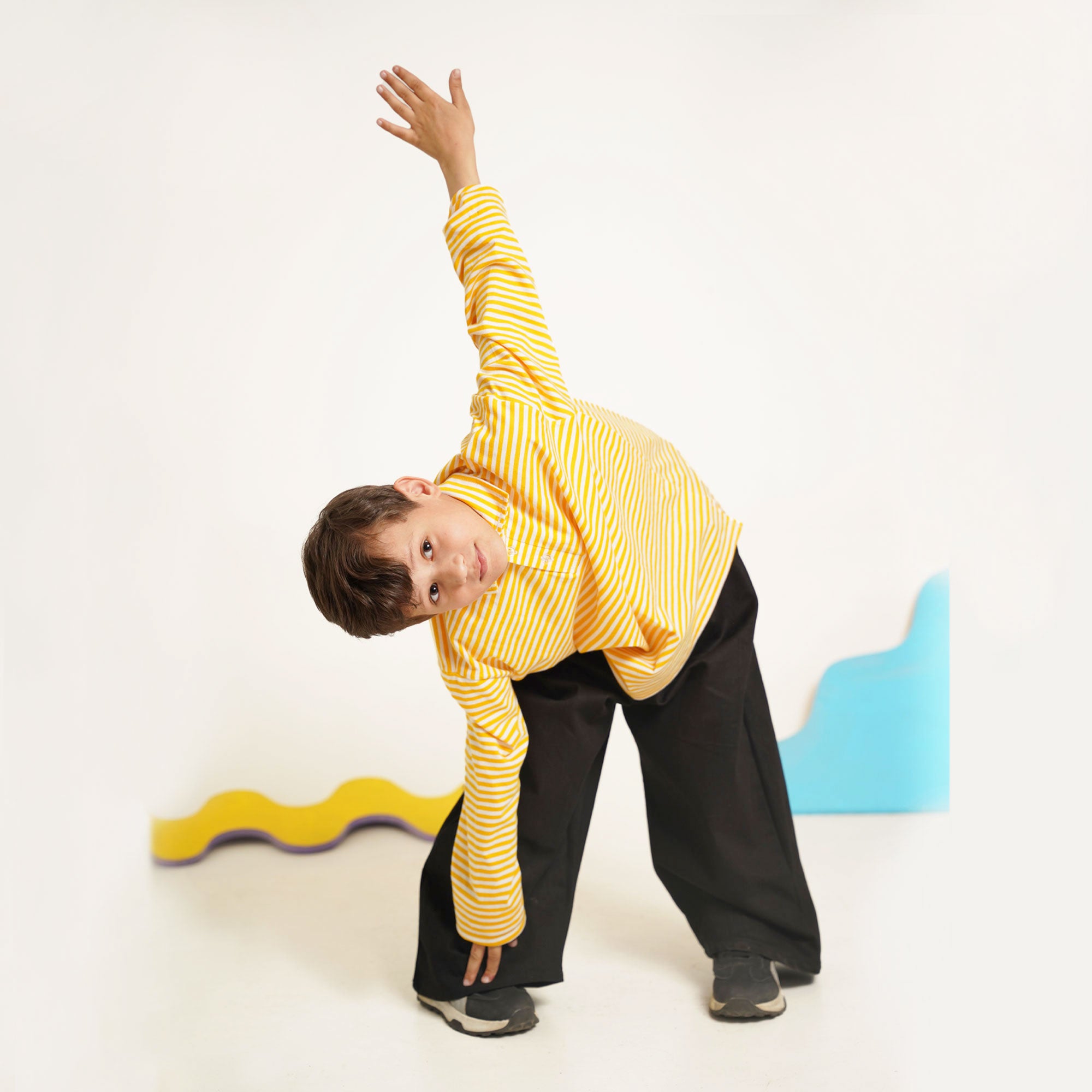 Yellow & Black Striped Co-Ord Set – Polo Shirt & Wide-Leg Trouser