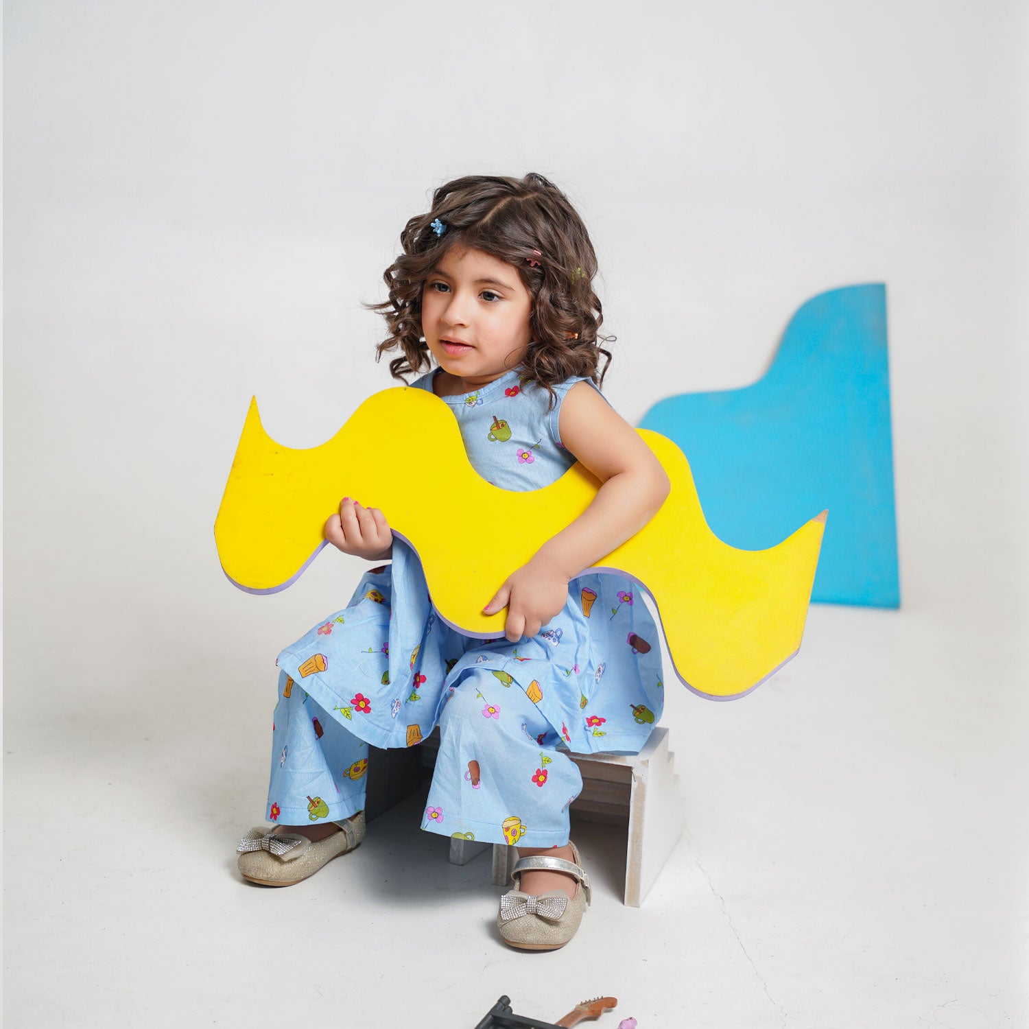 Blue Printed Top with Matching Capri Culotte Pants