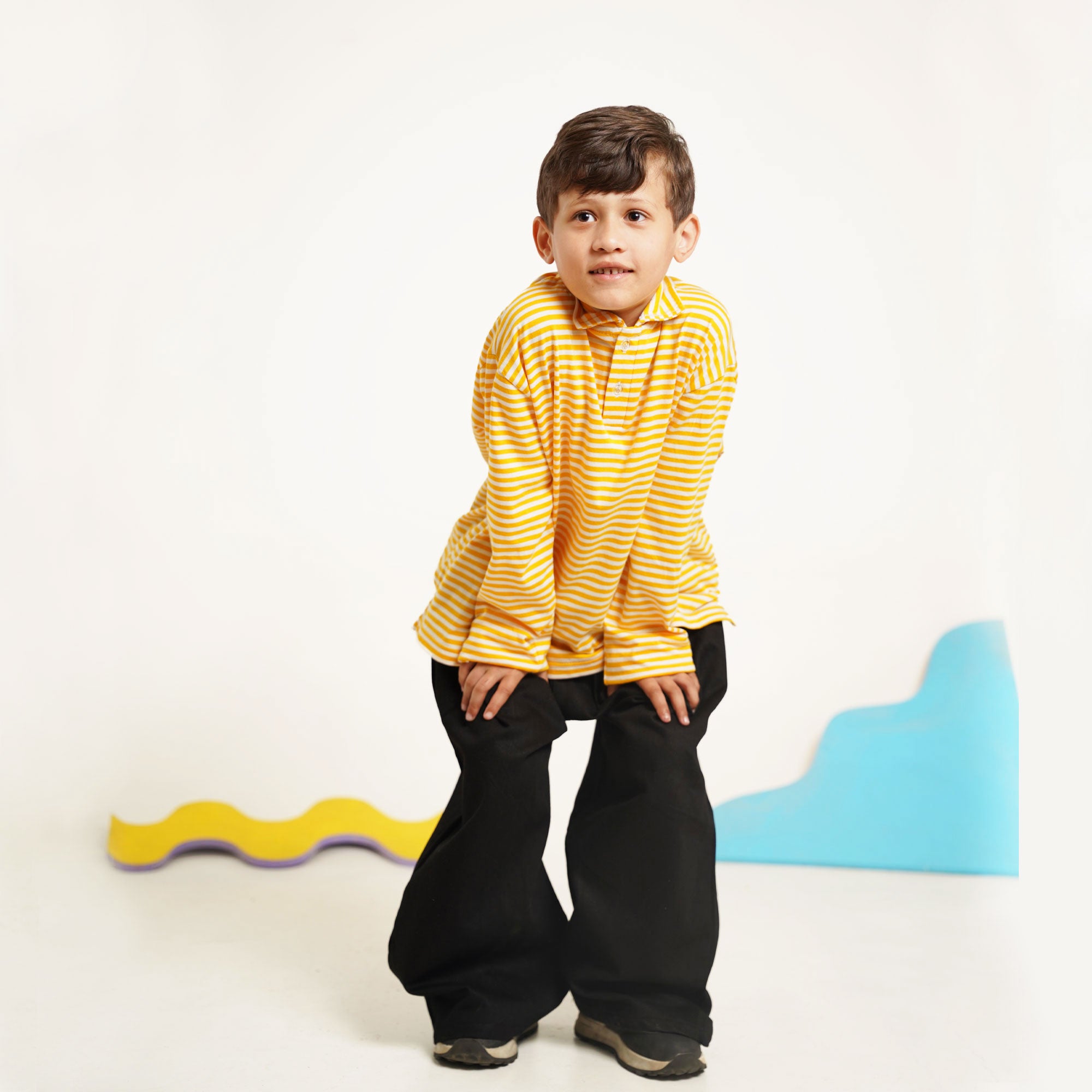 Yellow & Black Striped Co-Ord Set – Polo Shirt & Wide-Leg Trouser