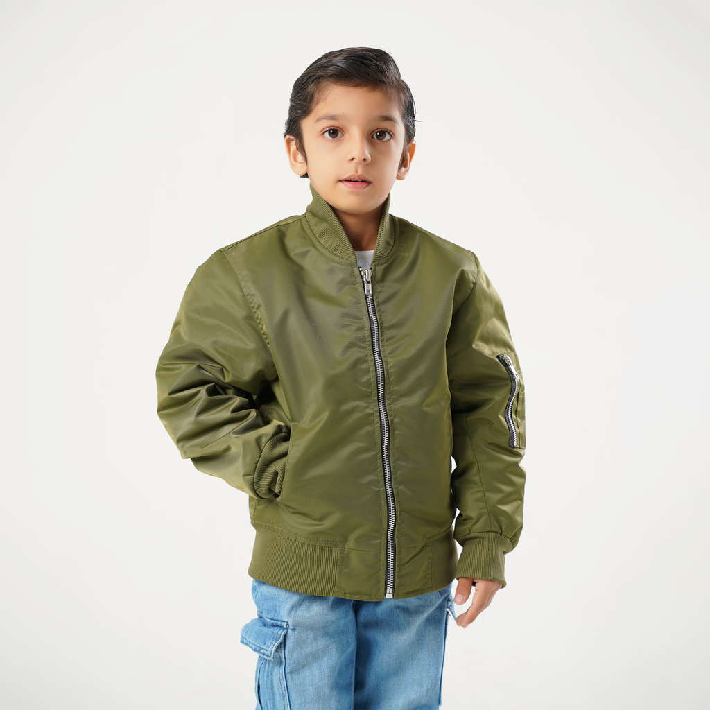 Olive Green Kids Bomber Jacket