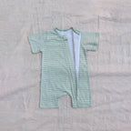 Green Strip Cotton Zip Half Romper