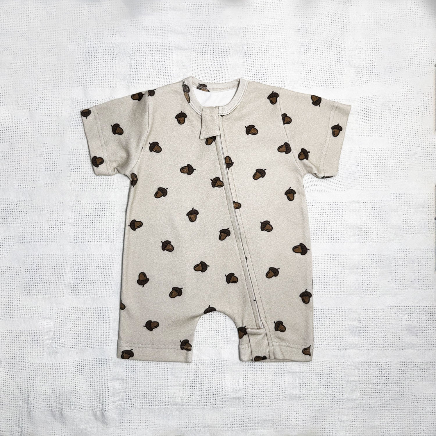 Acorn Print Cotton Zip Half Romper
