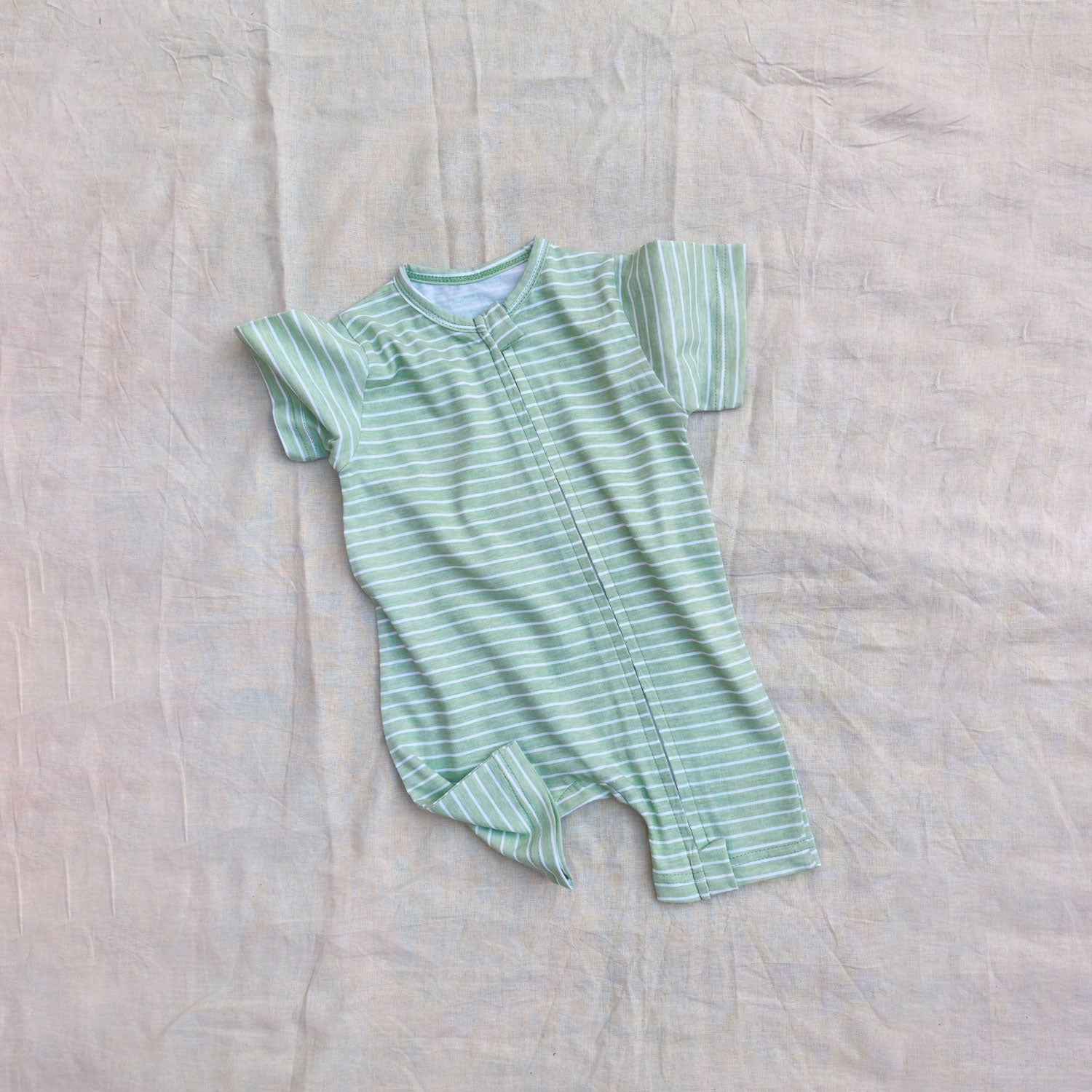 Green Strip Cotton Zip Half Romper