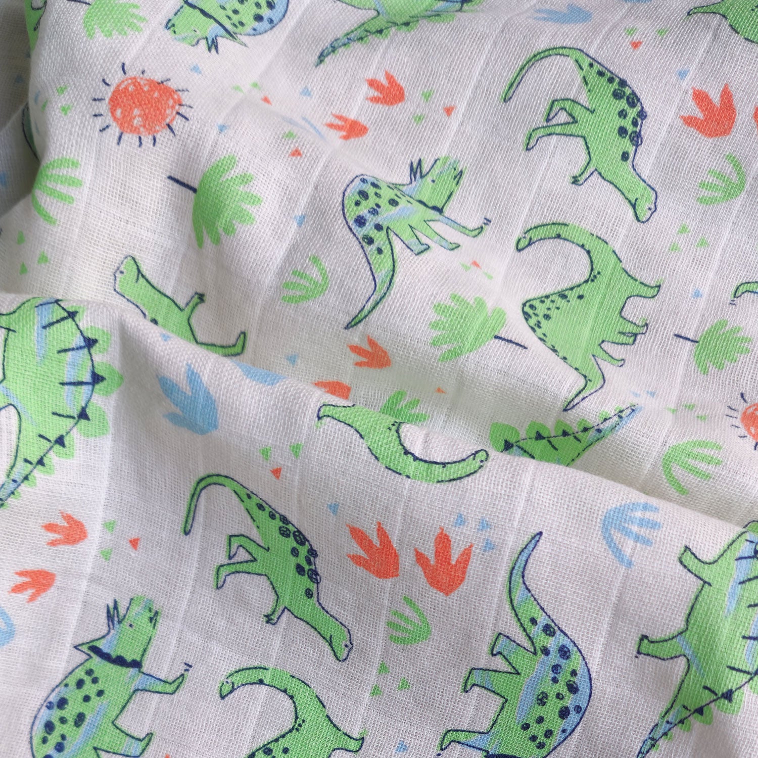 Muslin Swaddle Sheets – Dino Print & Ivory