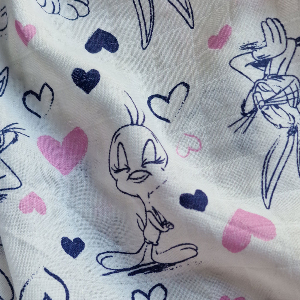 Muslin Swaddle Sheets – Tweety Print & Pink