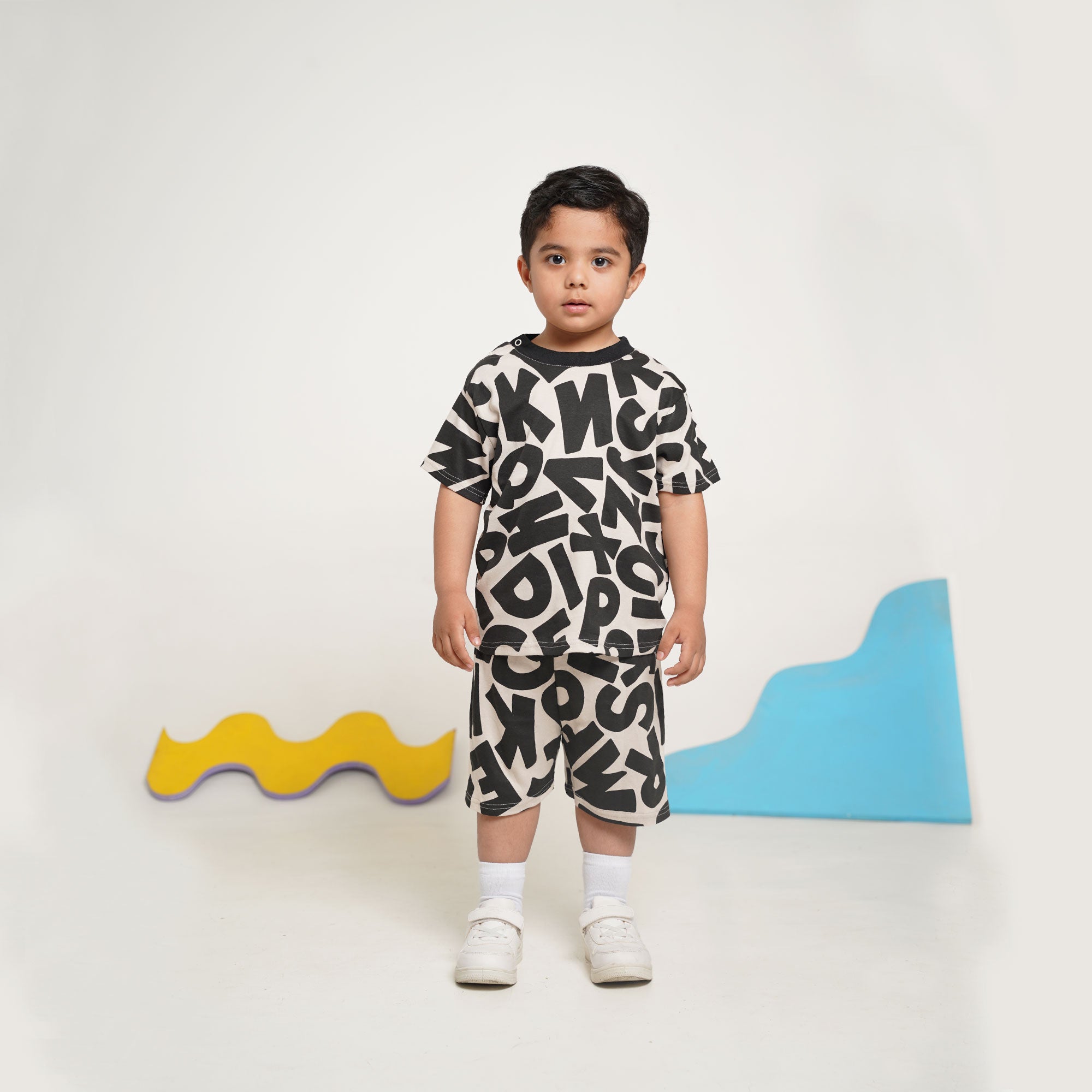 Alphabet Print Shirt & Shorts Set – Boys Cotton Summer Co-ord