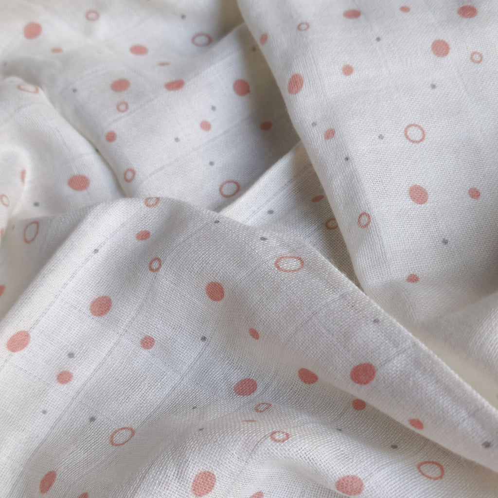 Muslin Swaddle Sheets – Leaf Print & Polka - Ivory (85x85cm)