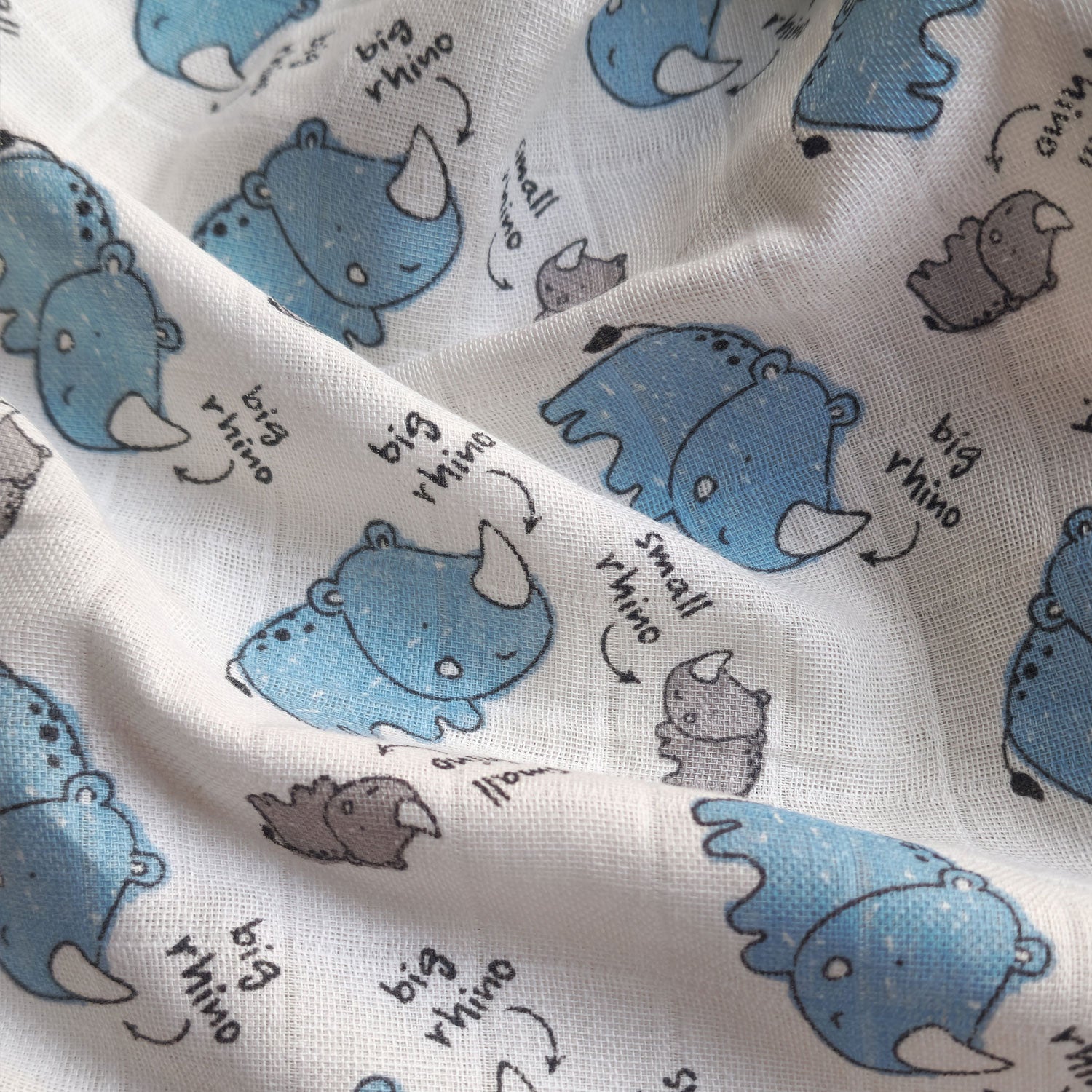 Muslin Swaddle Sheets – Rhino Print & Ivory