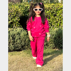 Girls Hot Pink Terry Sweatshirt & Trouser Set