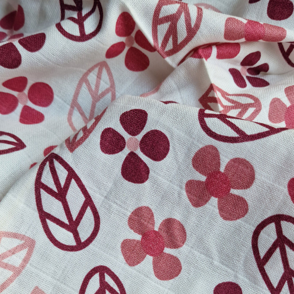 Muslin Swaddle Sheets – Leaf Print & Polka - Ivory (85x85cm)