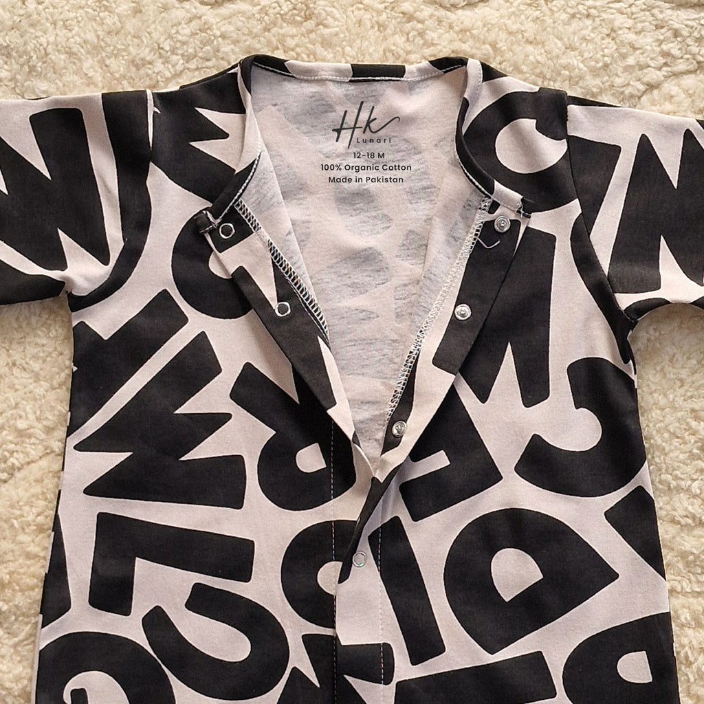 Alpha Print Half Romper - Cotton