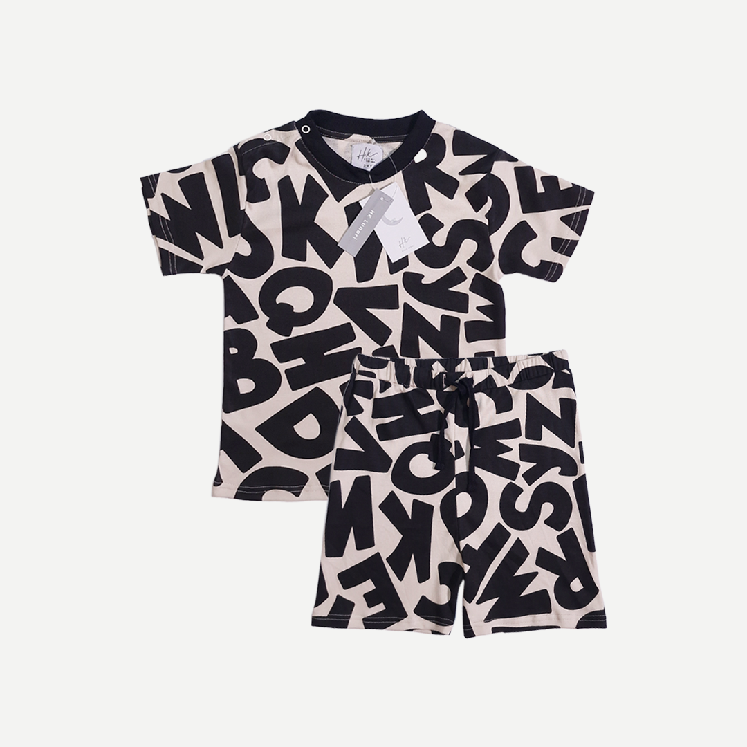 Alphabet Print Shirt & Shorts Set – Boys Cotton Summer Co-ord
