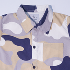 Boys beige navy camo shirt and shorts cotton set