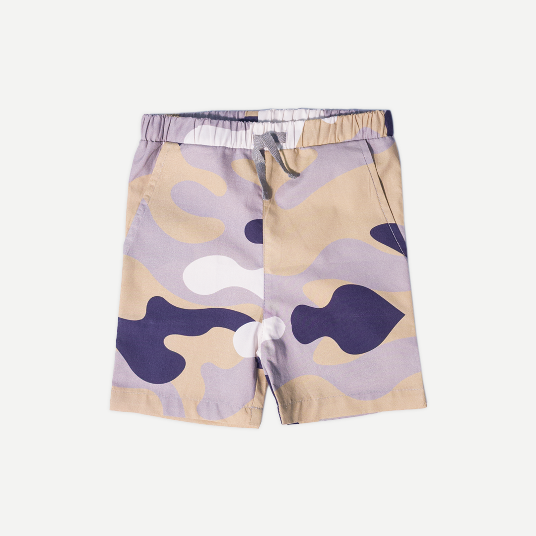 Boys beige navy camo shirt and shorts cotton set