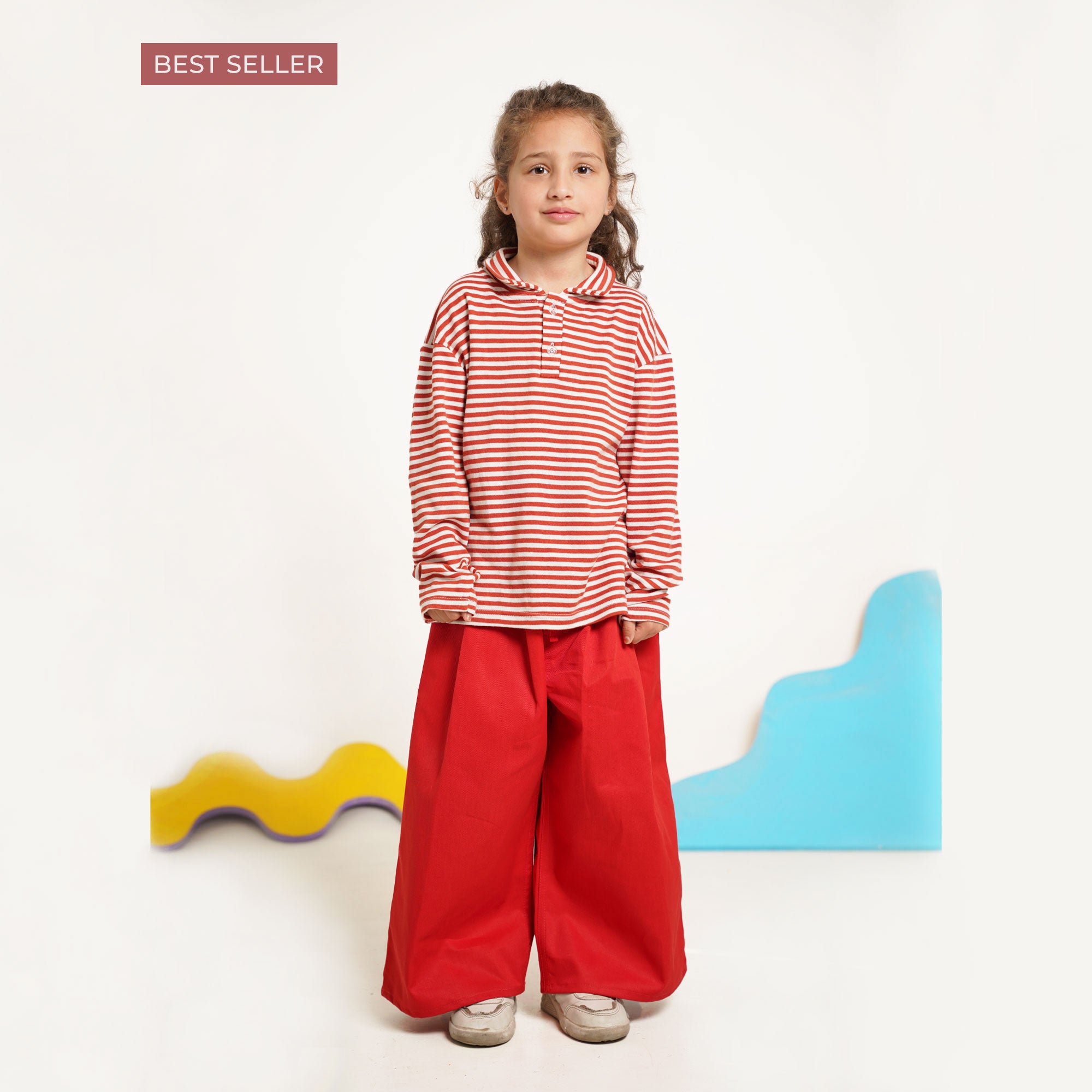 Burgundy Striped Co-Ord Set – Polo Shirt & Wide-Leg Trouser