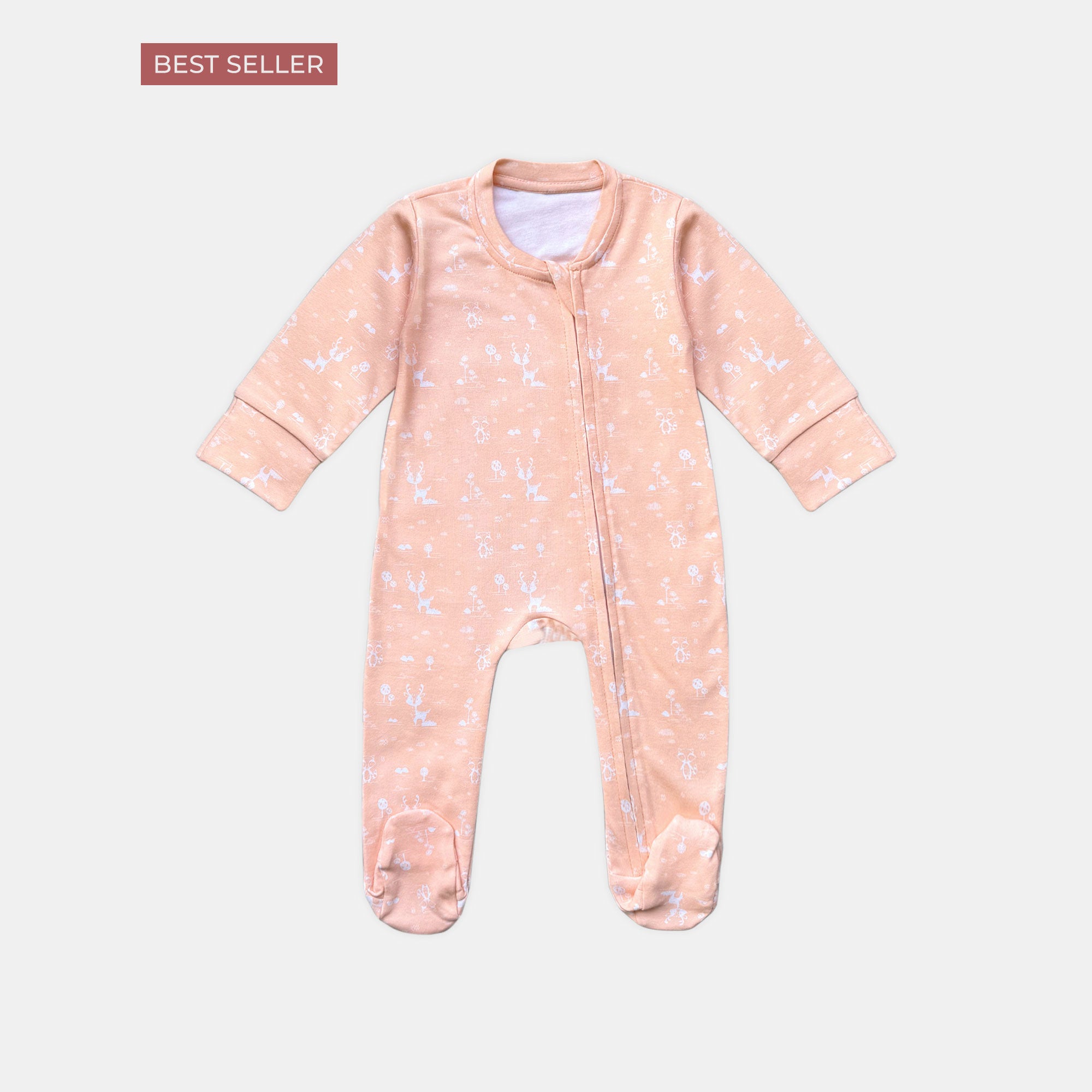 Soft Cotton Baby Romper — Soft Peach Forest