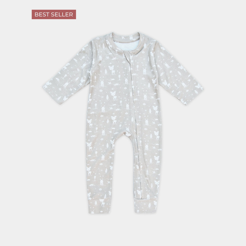 Soft Cotton Baby Romper — Beige Forest