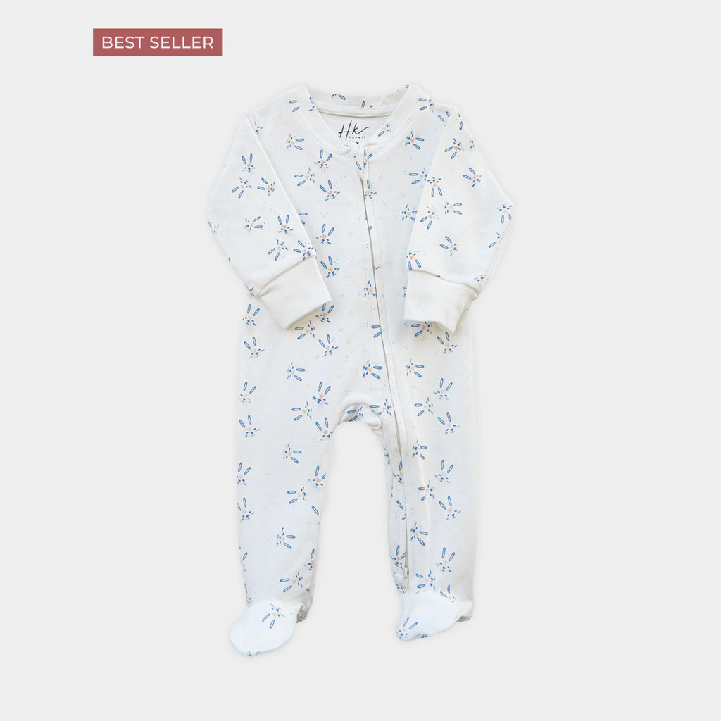Soft Cotton Baby Romper — white Bunny Print