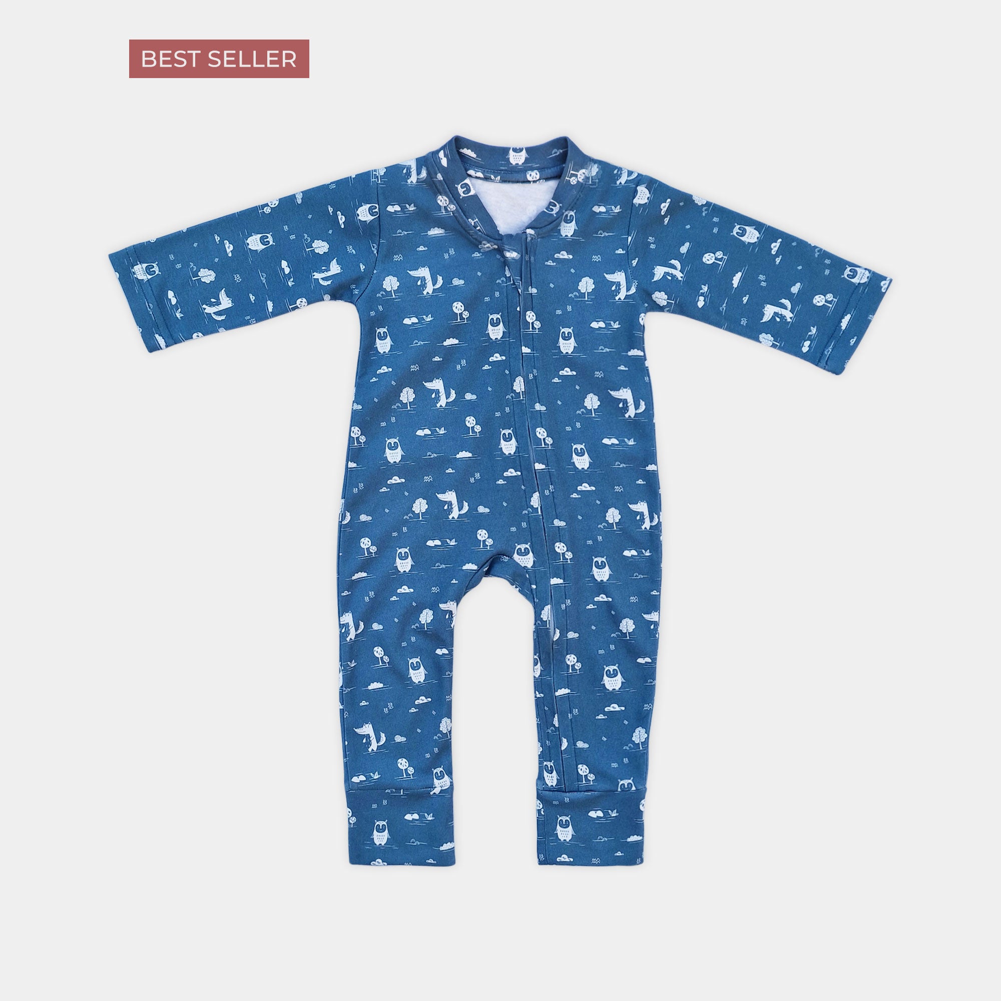 Soft Cotton Baby Romper — Slate blue Forest