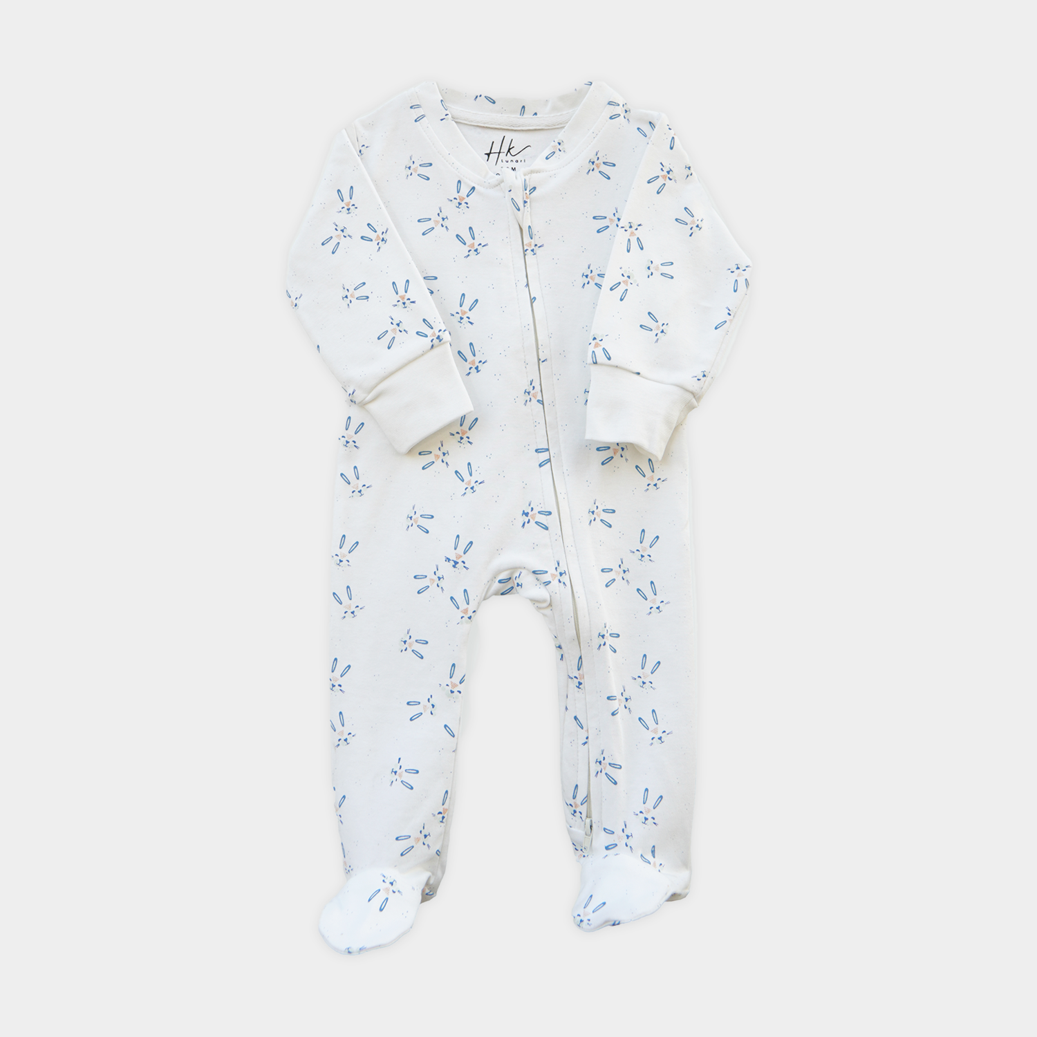 Bunny Print Cotton Jersey Baby Romper – Zipper Sleepsuit