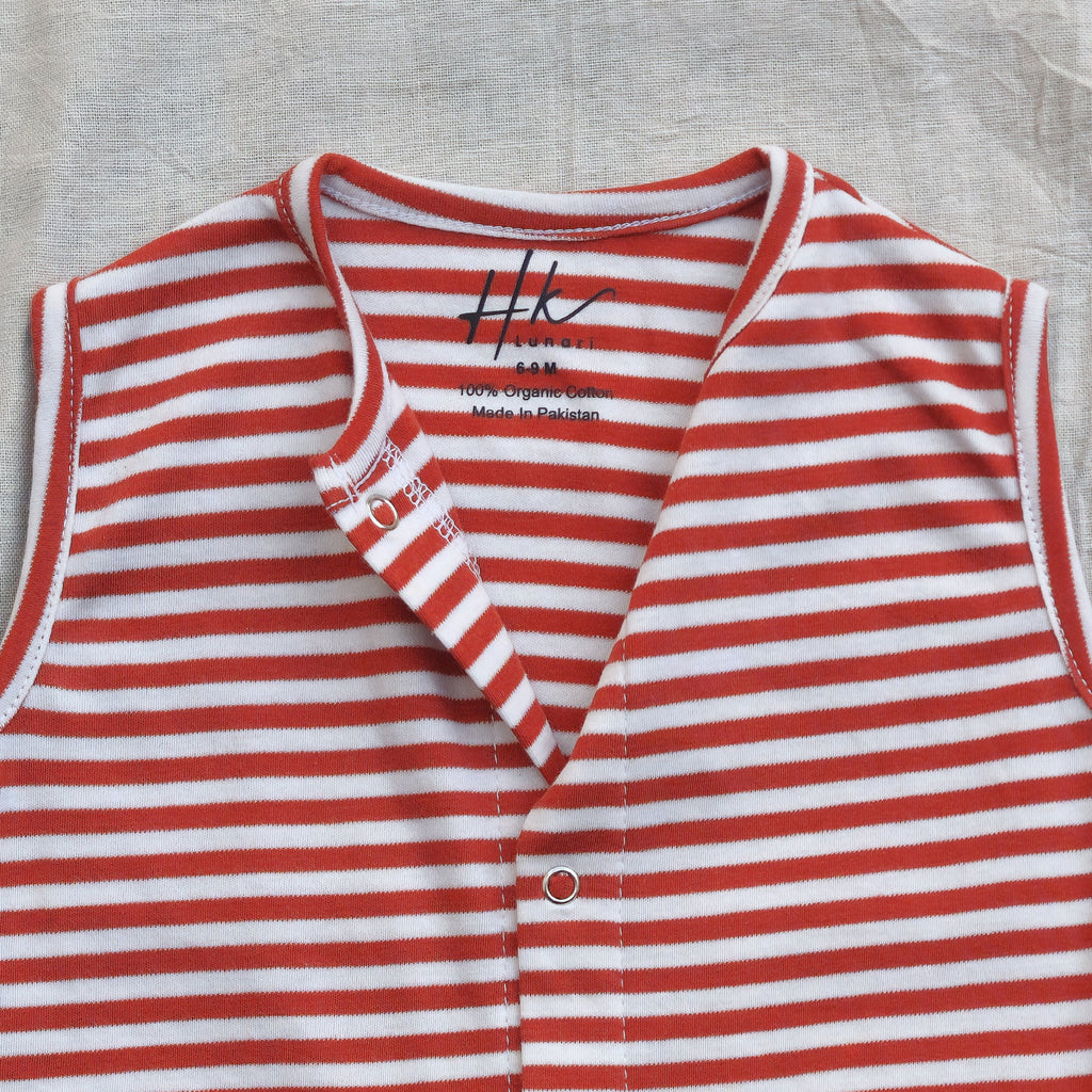 Classic Striped Burgundy Sleeveless Romper - Cotton