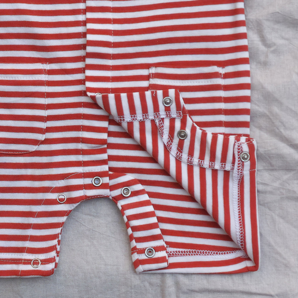 Classic Striped Burgundy Sleeveless Romper - Cotton