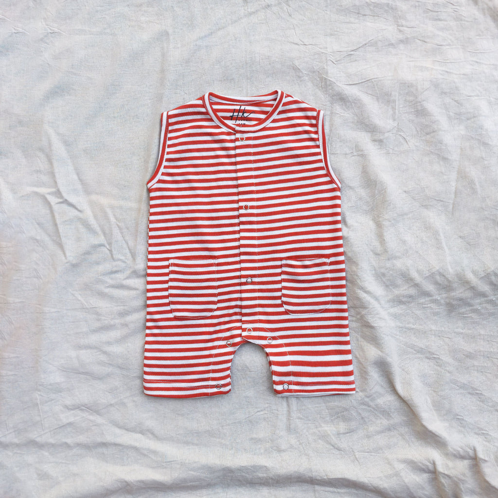 Classic Striped Burgundy Sleeveless Romper - Cotton