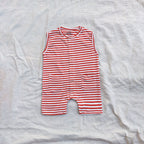 Classic Striped Burgundy Sleeveless Romper - Cotton