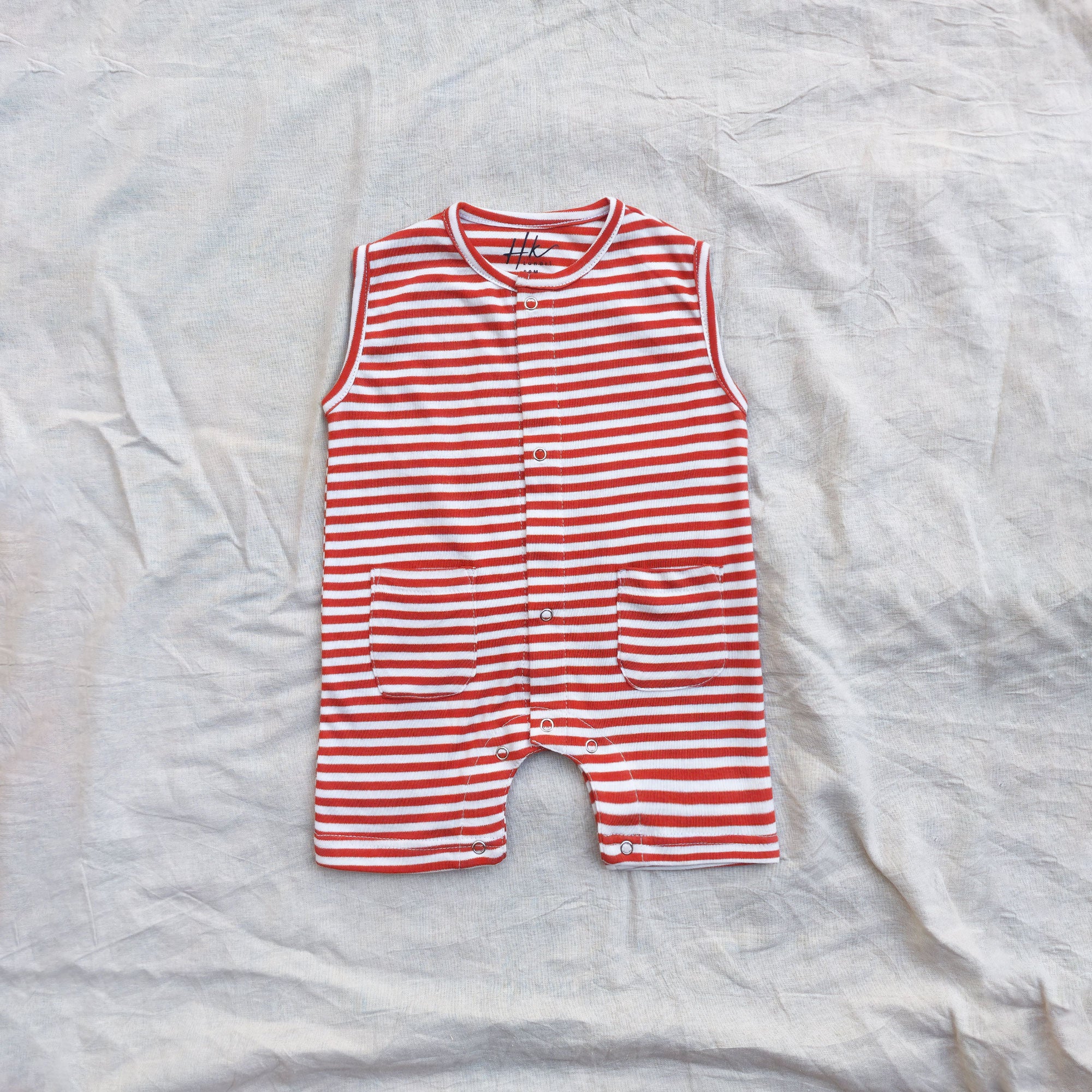 Classic Striped Burgundy Sleeveless Romper - Cotton