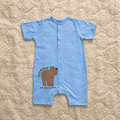 SKy Blue Bear Print Half Romper - Cotton